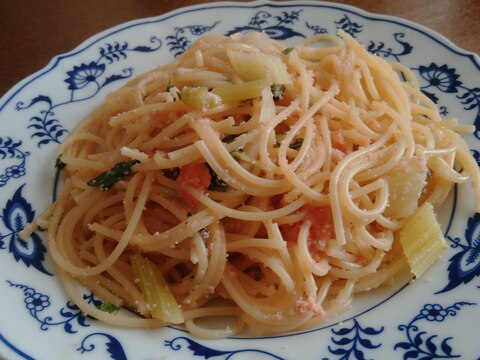 明太子とたっぷりセロリのパスタ